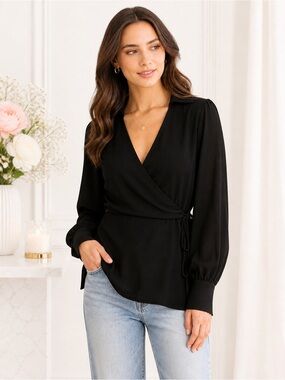 J. CREW Black Crepe Wrap Blouse Top Dressy Viscose Holiday NWT Size 6